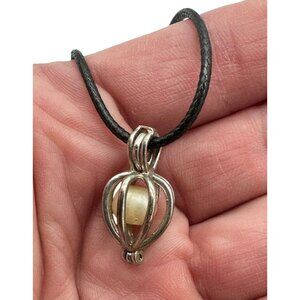 Caged Fresh Water Pearl Necklace Black Cord Adjustable Lobster Clasp 19"